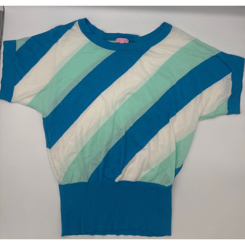 LILLY PULITZER Striped Crew Neck Sweater S Blue Mint White